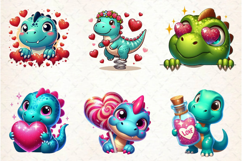 Peeking Dinosaur Valentine's Day Clipart Bundle - CraftNest - Digital Crafting and Art