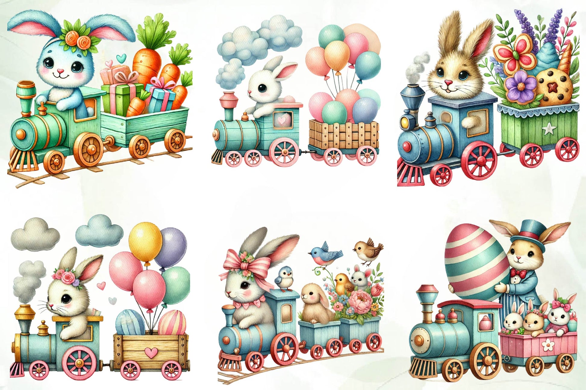 Bunny Train Clipart Bundle - CraftNest - Digital Crafting and Art