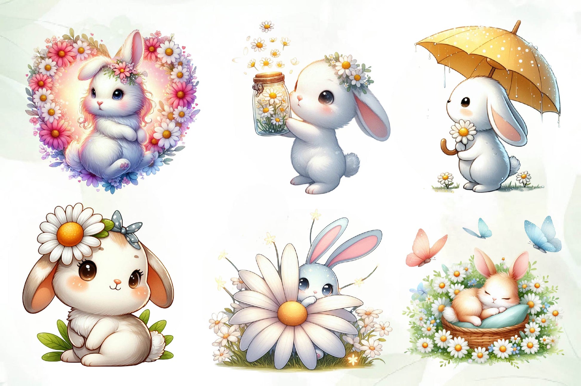 Bunny Daisy Clipart Bundle - CraftNest - Digital Crafting and Art