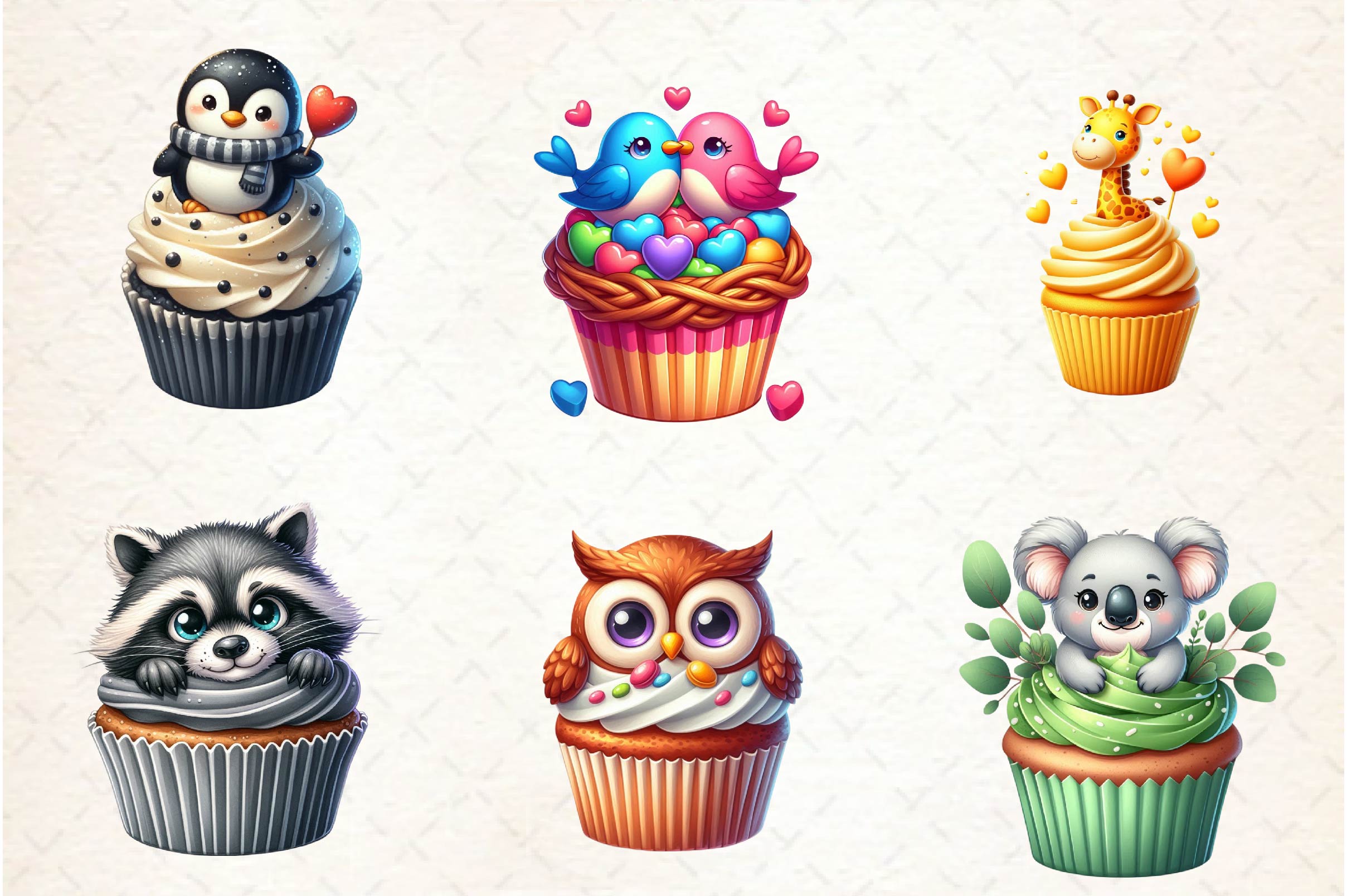 Cute Valentine Animal Cupcake Clipart Bundle - CraftNest - Digital Crafting and Art