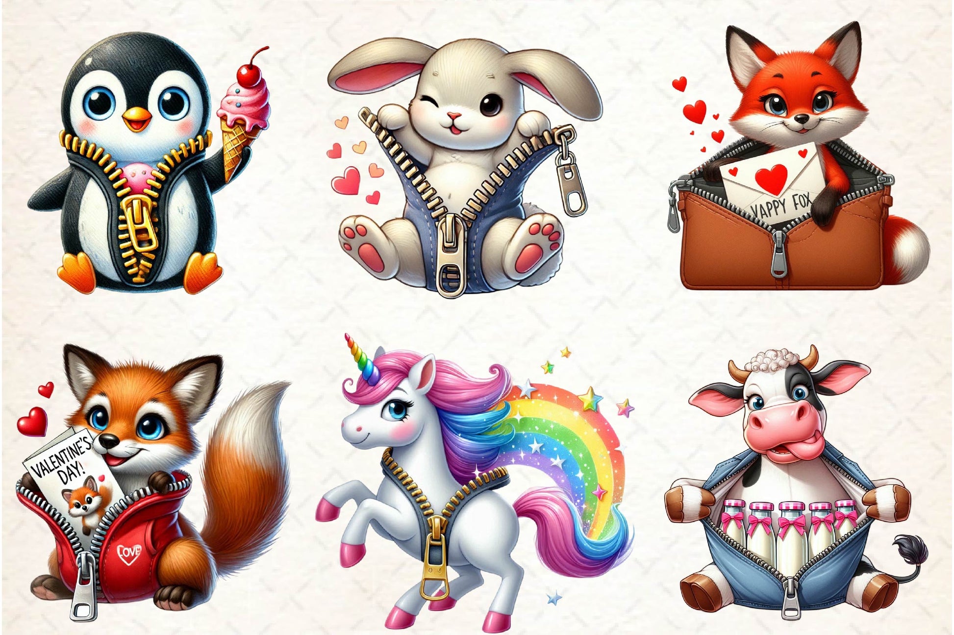 Valentines Zipper Animals Clipart Bundle - CraftNest - Digital Crafting and Art