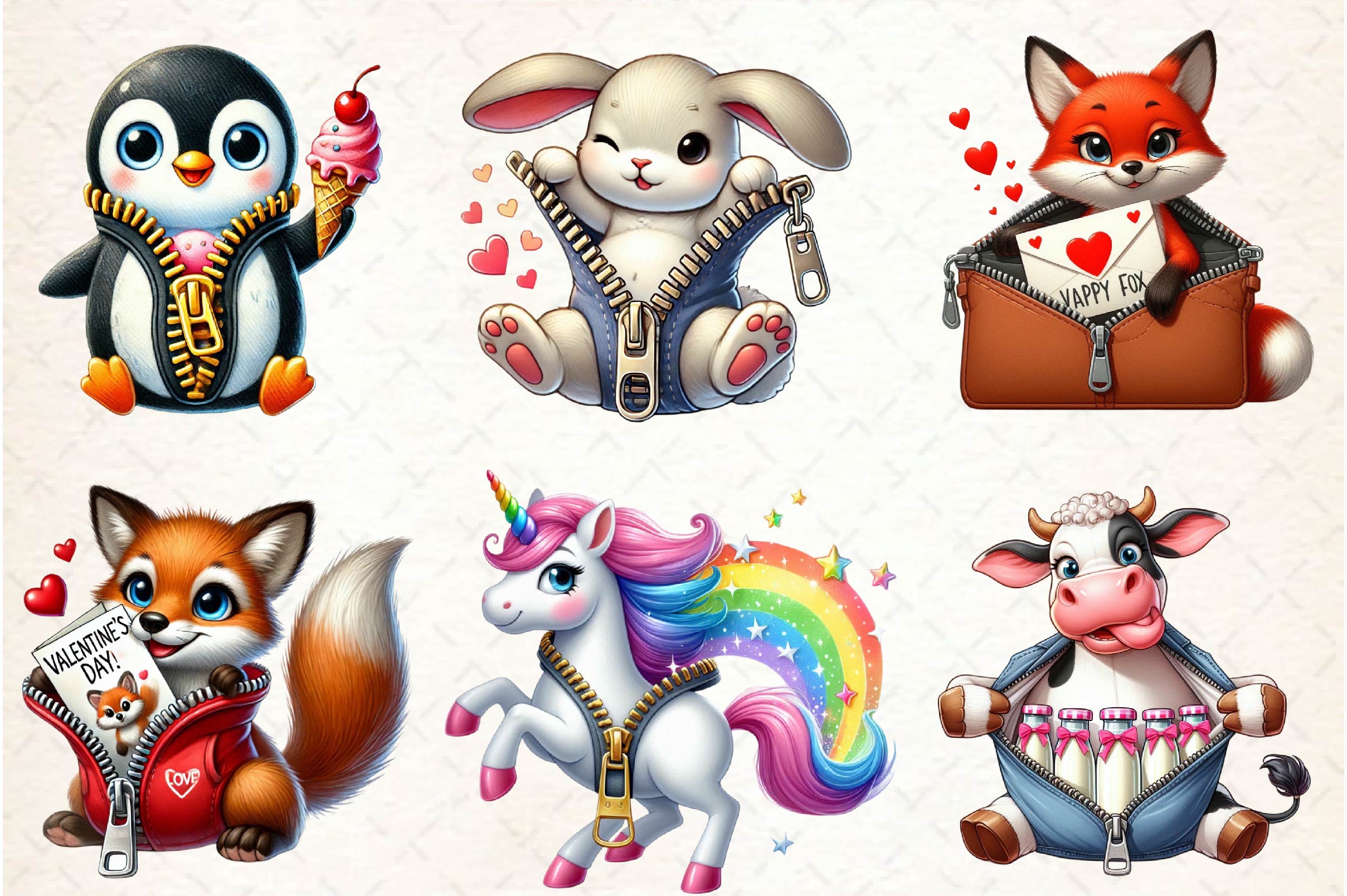 Valentines Zipper Animals Clipart Bundle - CraftNest - Digital Crafting and Art