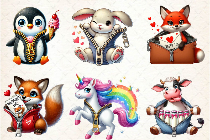 Valentines Zipper Animals Clipart Bundle - CraftNest - Digital Crafting and Art
