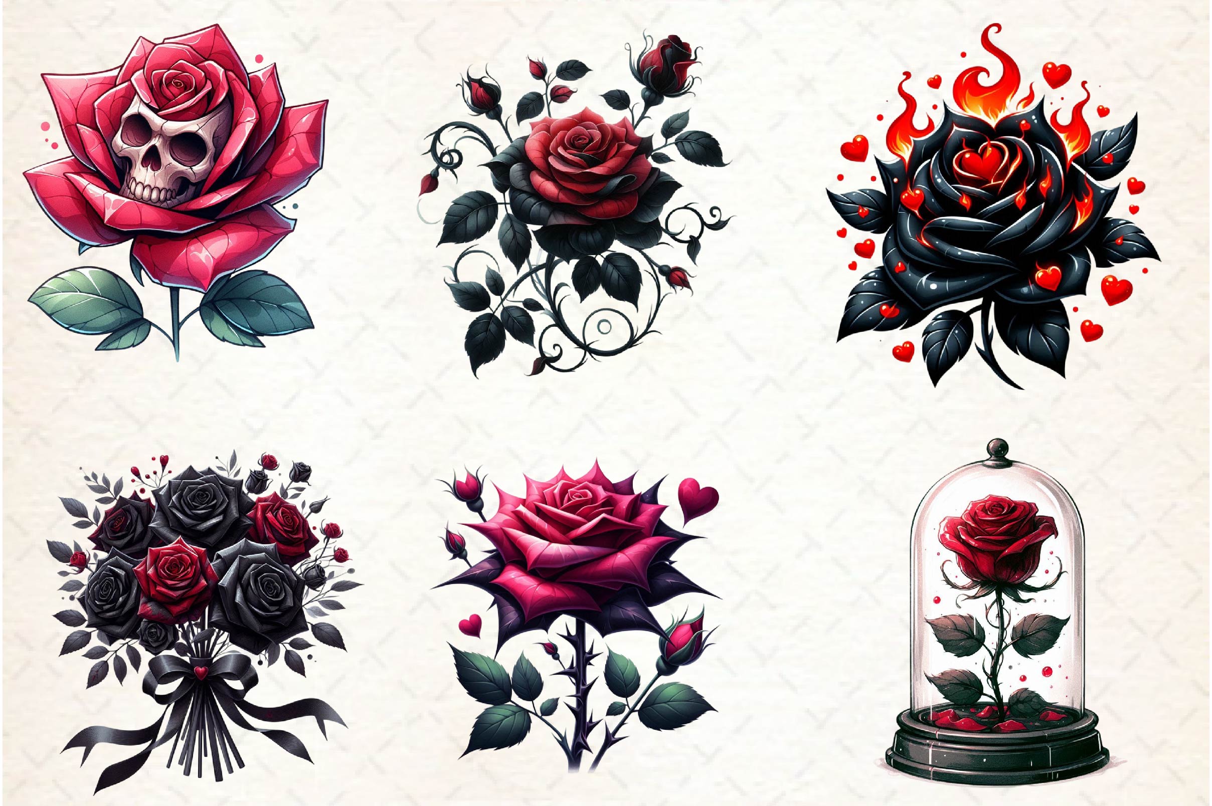 Valentine Gothic Roses Clipart Bundle - CraftNest - Digital Crafting and Art