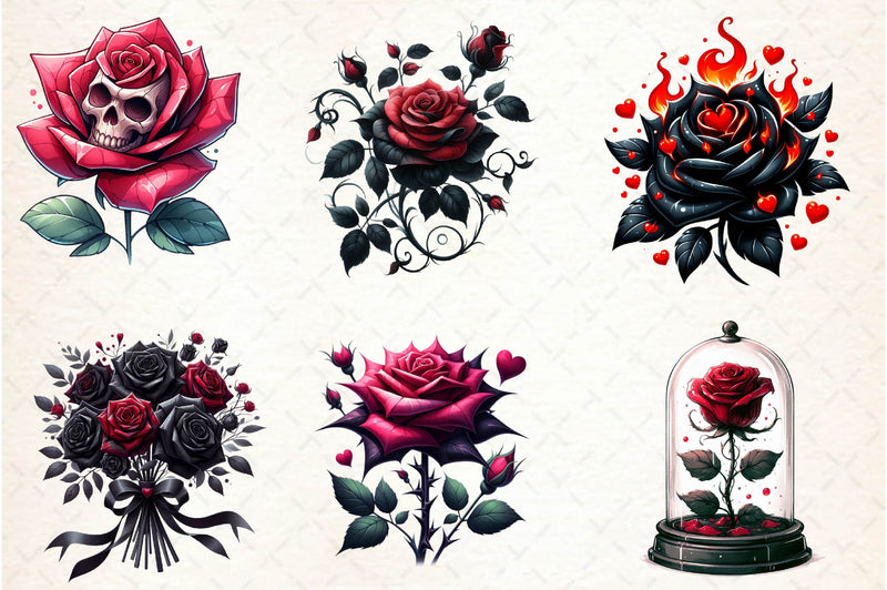 Valentine Gothic Roses Clipart Bundle - CraftNest - Digital Crafting and Art