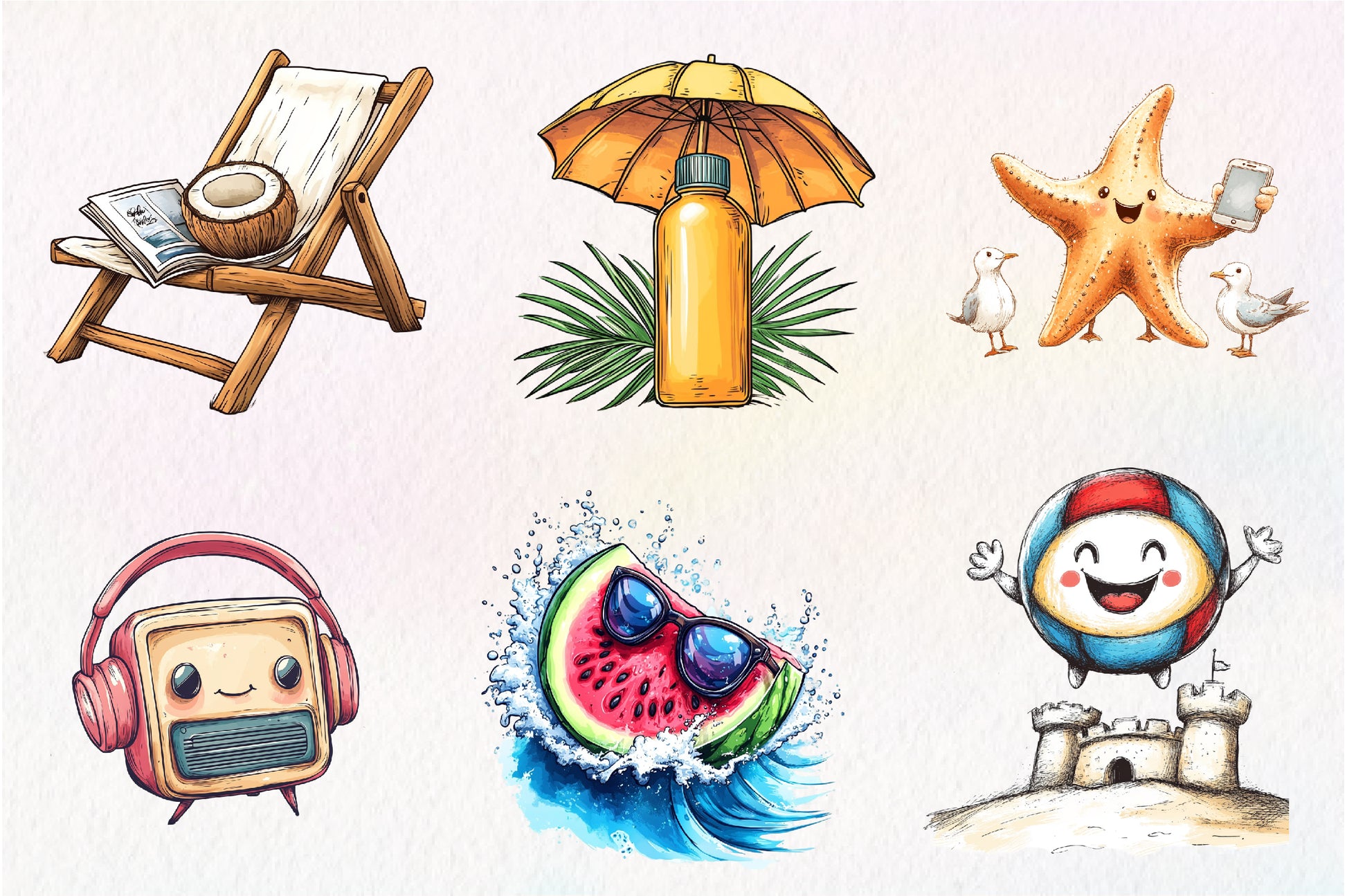 Quirky Summer Beach Day Clipart Bundle - CraftNest - Digital Crafting and Art