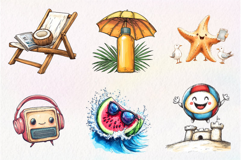 Quirky Summer Beach Day Clipart Bundle - CraftNest - Digital Crafting and Art