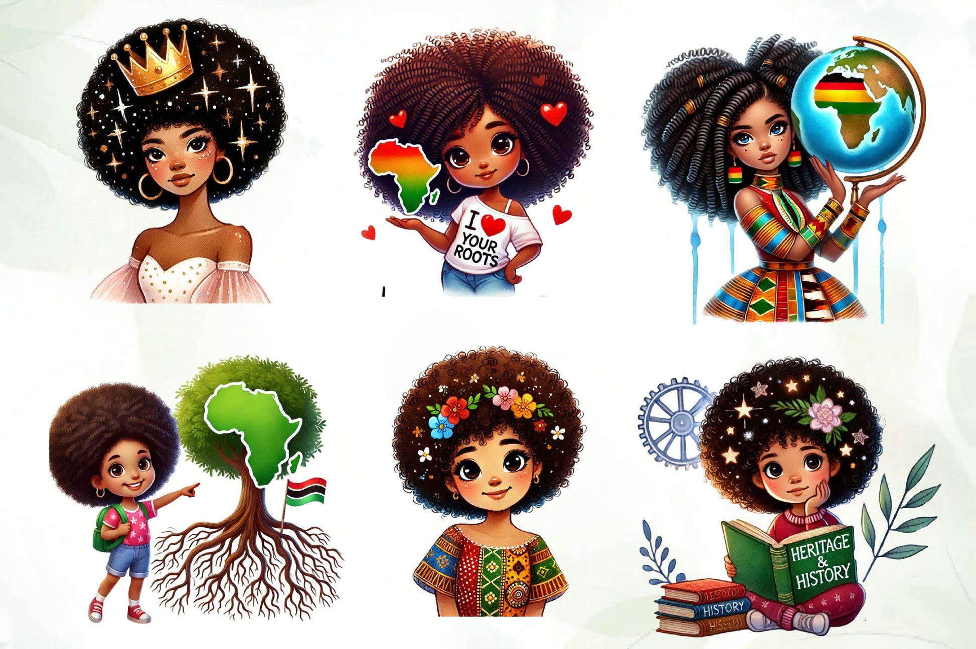 Black History Month Afro Girl Clipart Bundle - CraftNest - Digital Crafting and Art