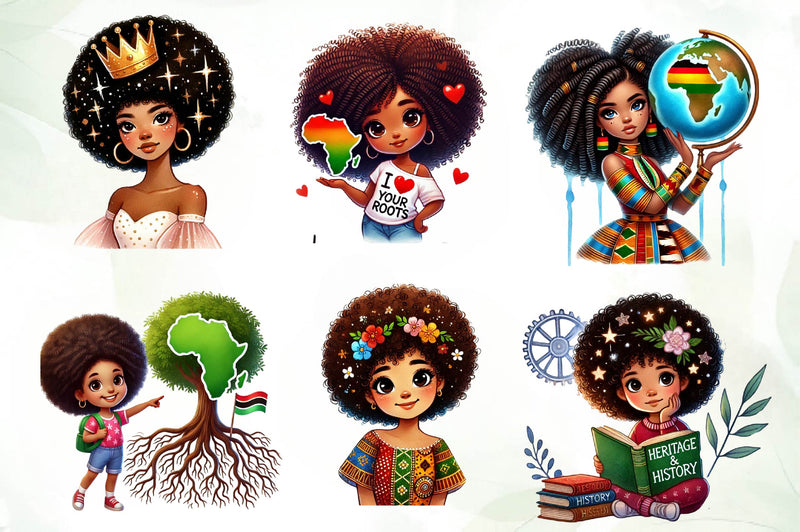 Black History Month Afro Girl Clipart Bundle - CraftNest - Digital Crafting and Art