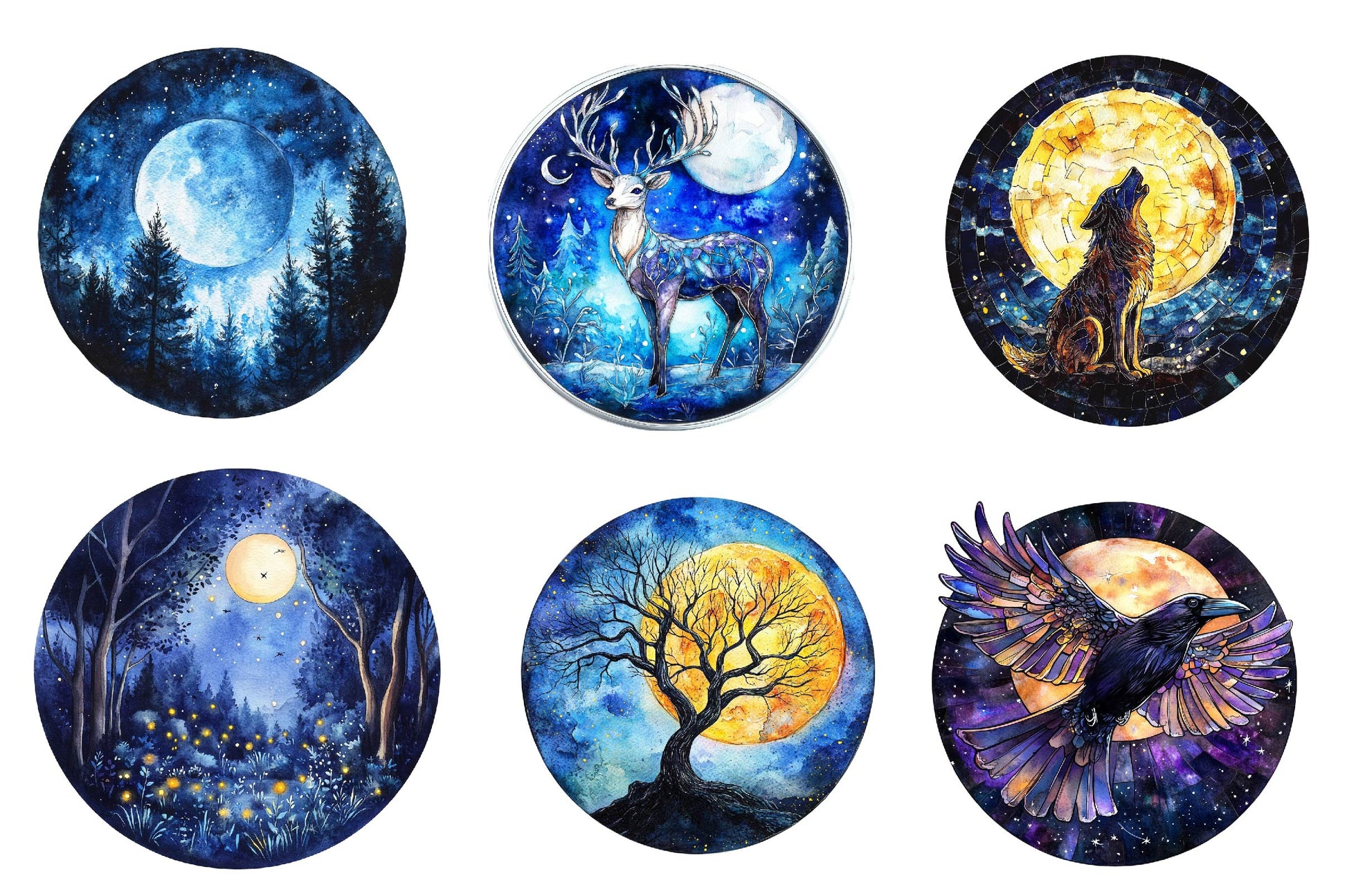 Round Moonlit Nights Stained Glass Clipart Bundle - CraftNest - Digital Crafting and Art