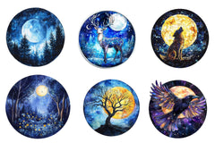 Round Moonlit Nights Stained Glass Clipart Bundle - CraftNest - Digital Crafting and Art