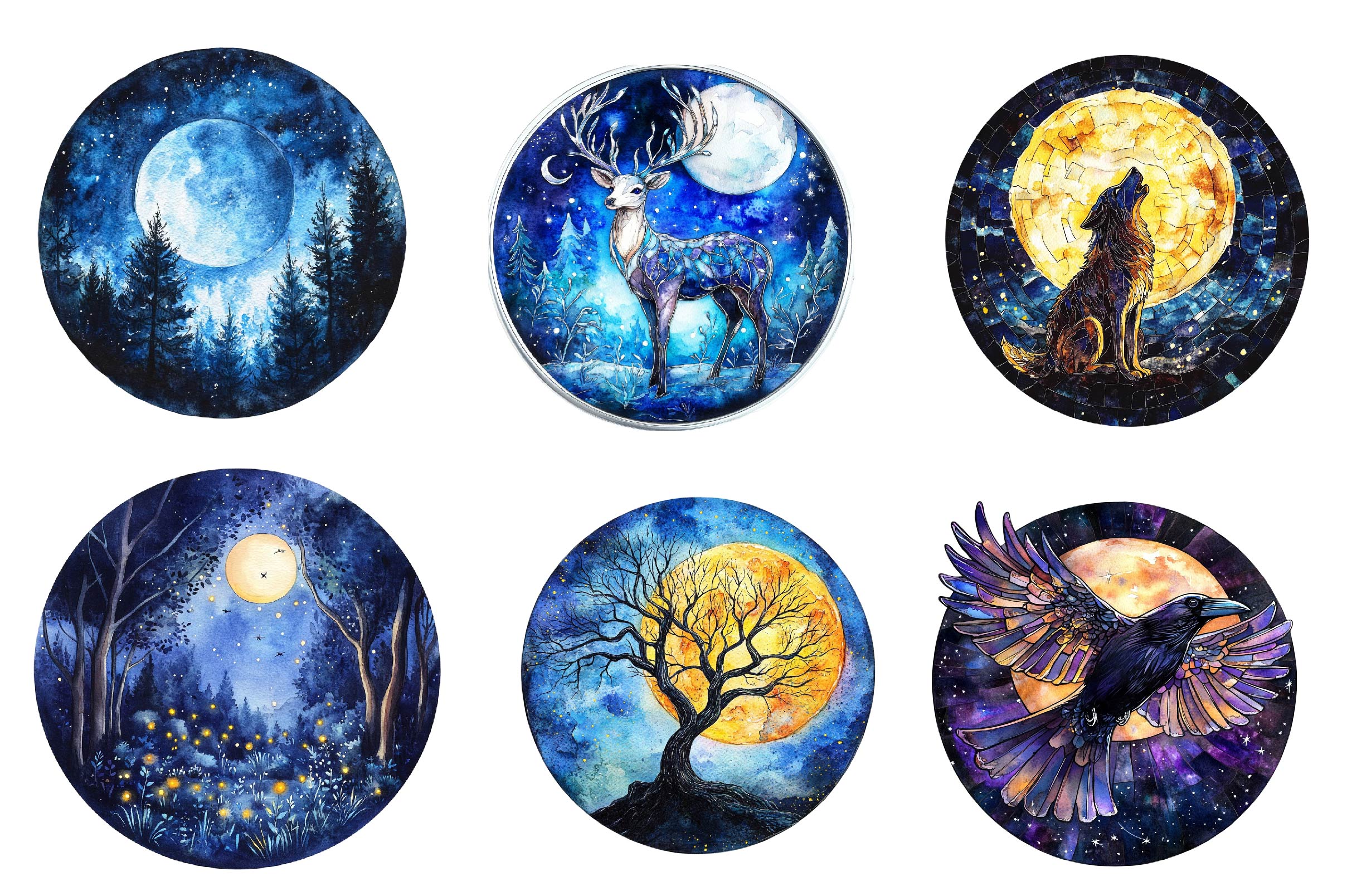 Round Moonlit Nights Stained Glass Clipart Bundle - CraftNest - Digital Crafting and Art