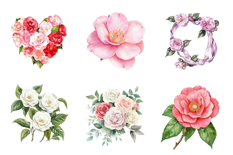 Camellia Flower Bloom Clipart Bundle - CraftNest - Digital Crafting and Art