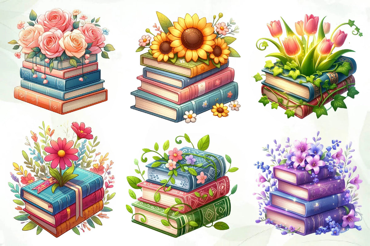Spring Book Stack Spring Floral Book Stack Clipart Bundle