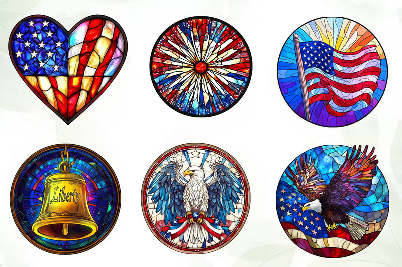 Round Stained Glass 4th Of July Clipart Bundle 2 - CraftNest - Digital Crafting and Art