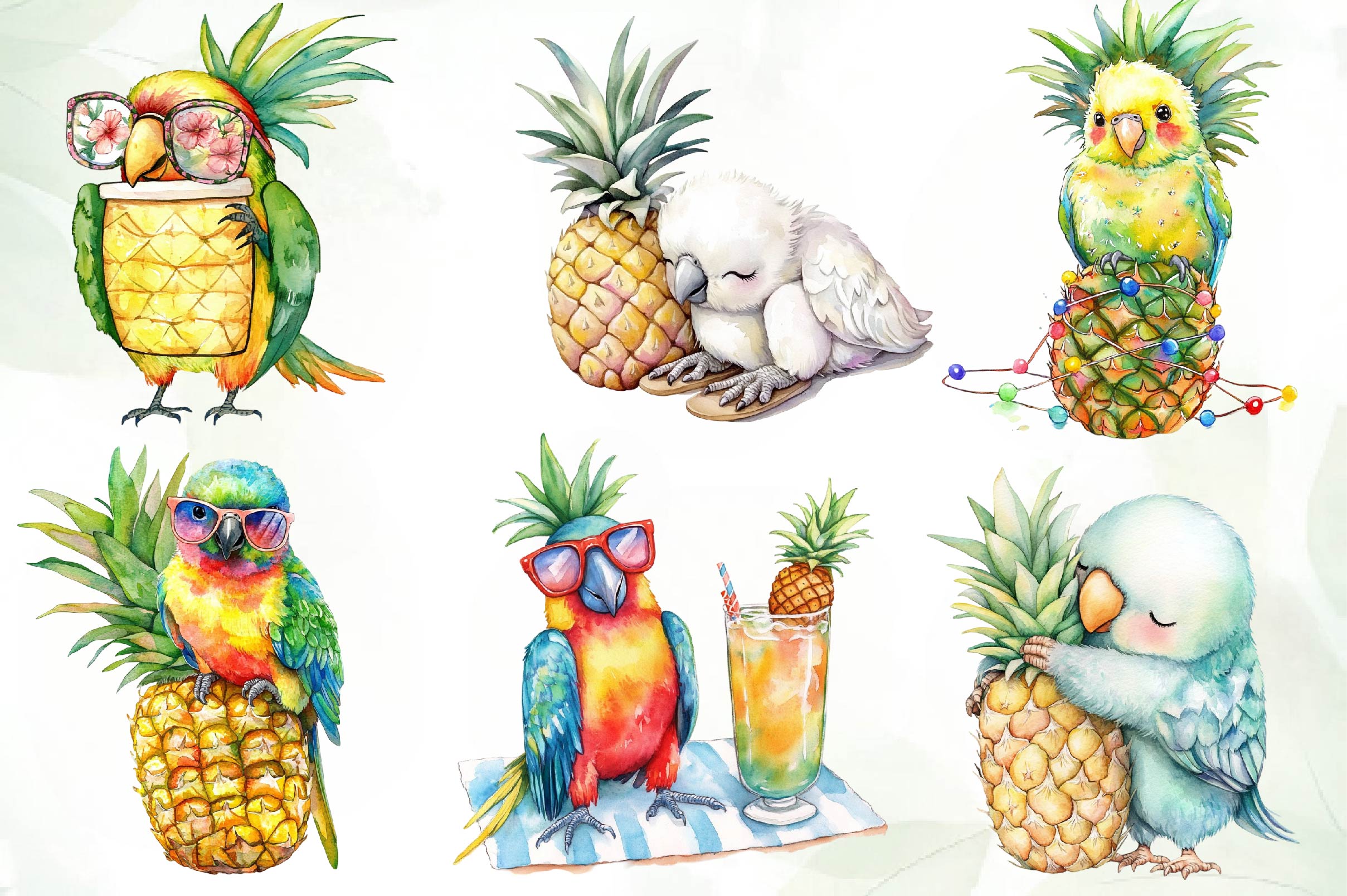 Cute Parrots & Pineapples Summer Clipart Bundle - CraftNest - Digital Crafting and Art