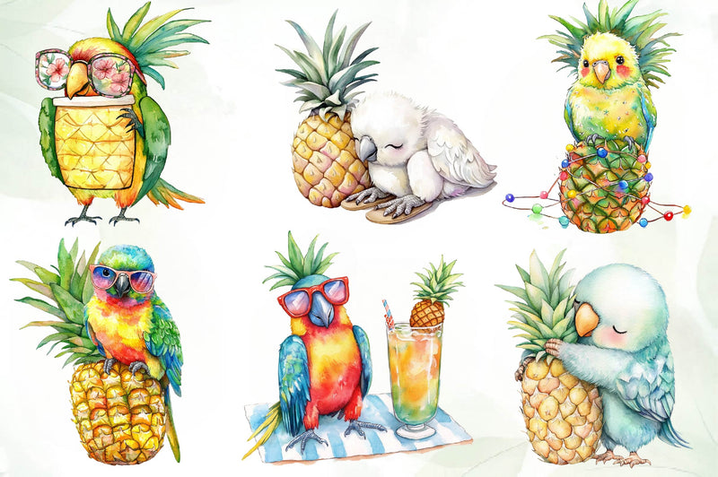 Cute Parrots & Pineapples Summer Clipart Bundle - CraftNest - Digital Crafting and Art