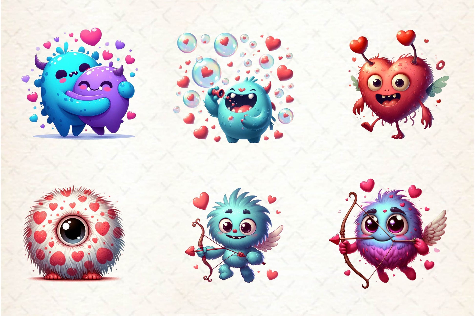 Cute Cartoon Valentine's Day Monsters Clipart Bundle - CraftNest - Digital Crafting and Art