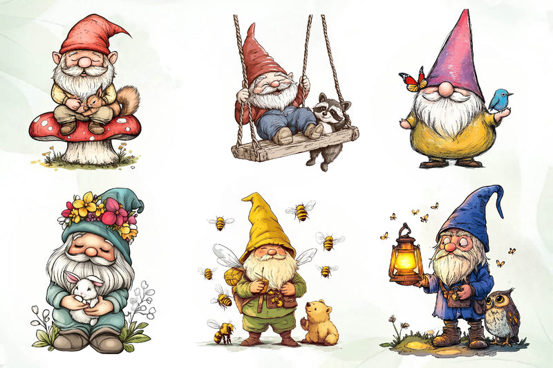 Gnomes With Small Animals Clipart Bundle - CraftNest - Digital Crafting and Art