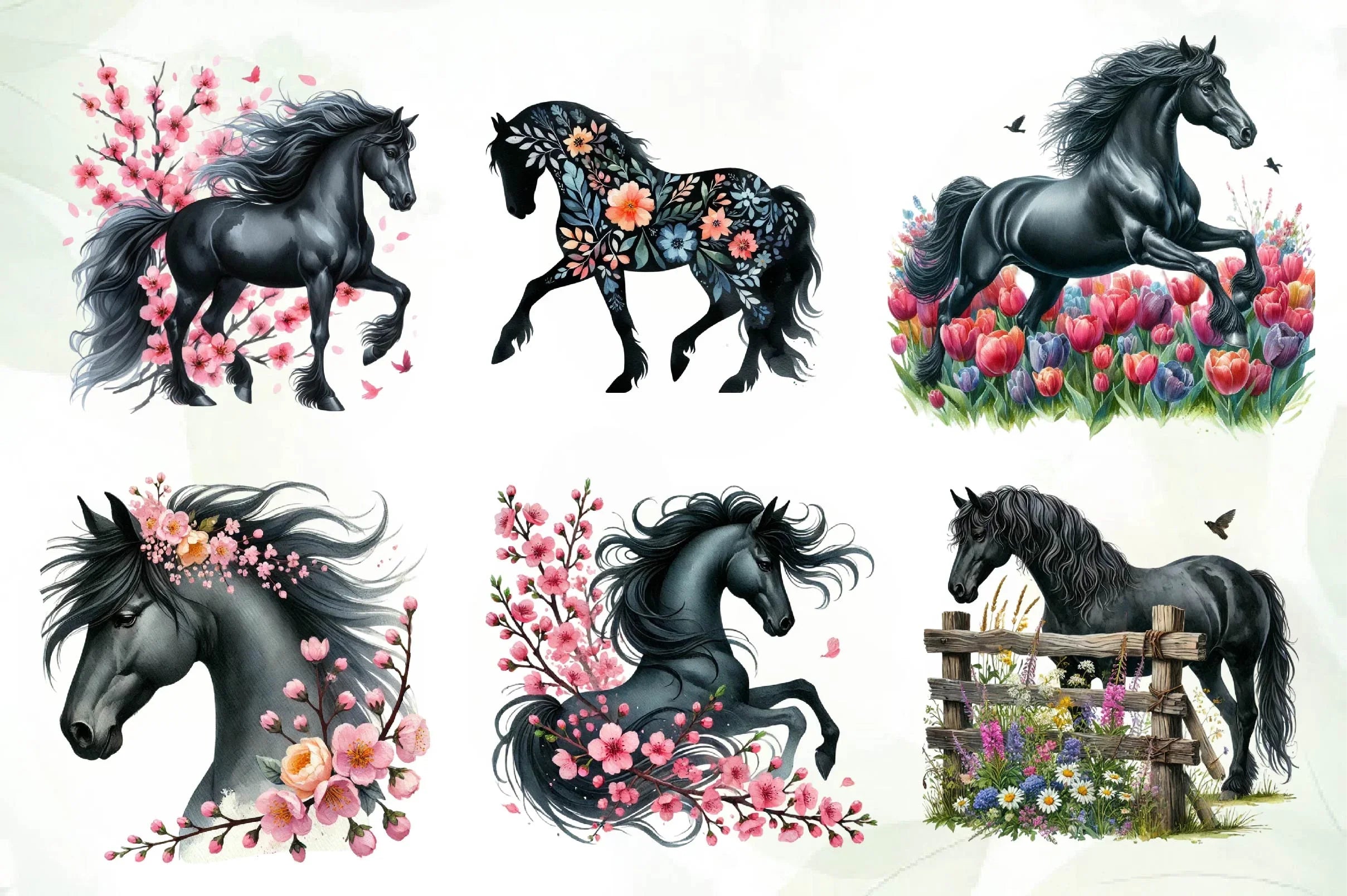 Spring Black Horse Clipart Bundle - CraftNest - Digital Crafting and Art