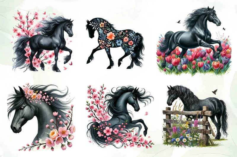 Spring Black Horse Clipart Bundle - CraftNest - Digital Crafting and Art