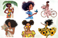 Floral Dress Black Girls Clipart Bundle - CraftNest - Digital Crafting and Art
