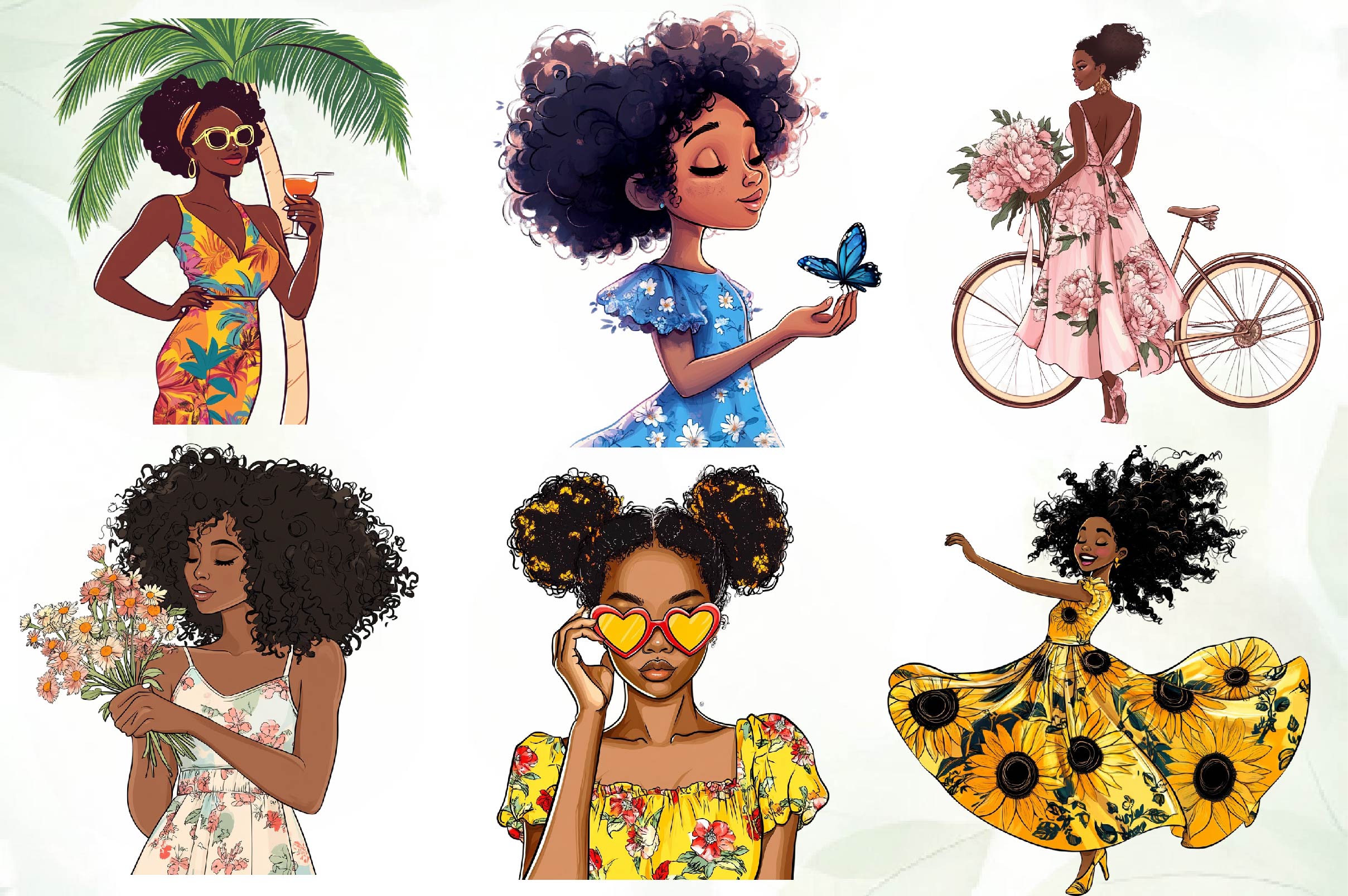 Floral Dress Black Girls Clipart Bundle - CraftNest - Digital Crafting and Art