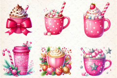 Pink Christmas Coffee Cup Clipart Bundle - CraftNest - Digital Crafting and Art