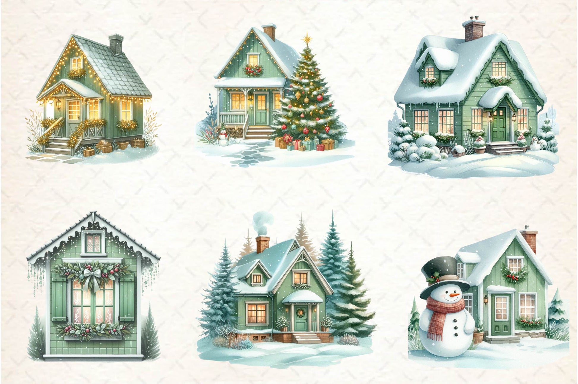 Sage Green Winter Cottage Clipart Bundle - CraftNest - Digital Crafting and Art