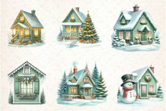 Sage Green Winter Cottage Clipart Bundle - CraftNest - Digital Crafting and Art