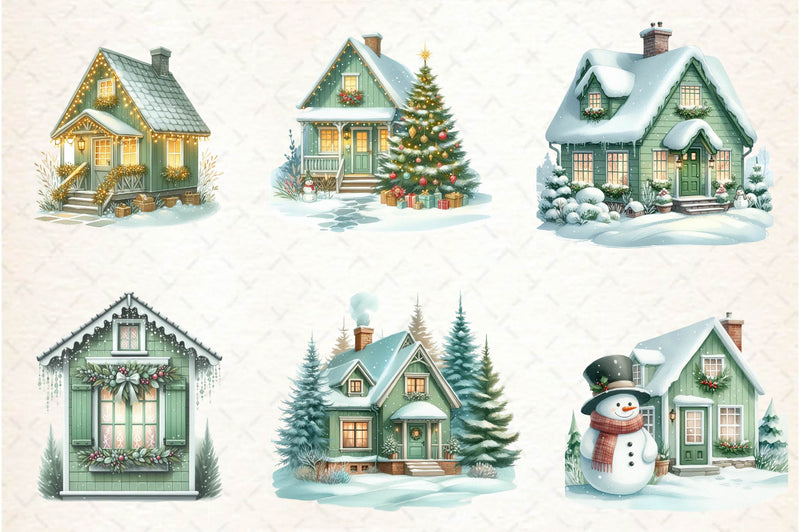Sage Green Winter Cottage Clipart Bundle - CraftNest - Digital Crafting and Art