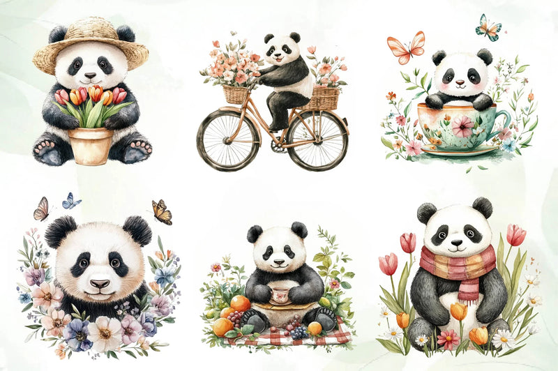 Cute Spring Panda Clipart Bundle - CraftNest - Digital Crafting and Art
