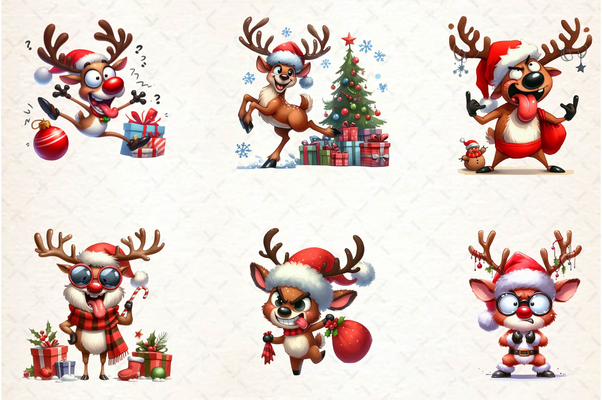 Funny Christmas Deer Clipart Bundle - CraftNest - Digital Crafting and Art