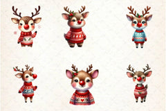 Cute Reindeer Christmas Clipart Bundle - CraftNest - Digital Crafting and Art
