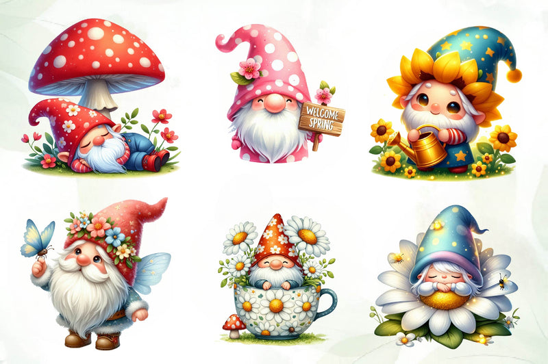 Cute Spring Gnome Clipart Bundle - CraftNest - Digital Crafting and Art