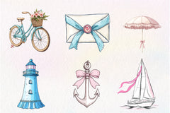 Coquette Coastal Clipart Bundle - CraftNest - Digital Crafting and Art