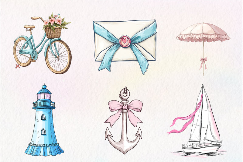 Coquette Coastal Clipart Bundle - CraftNest - Digital Crafting and Art