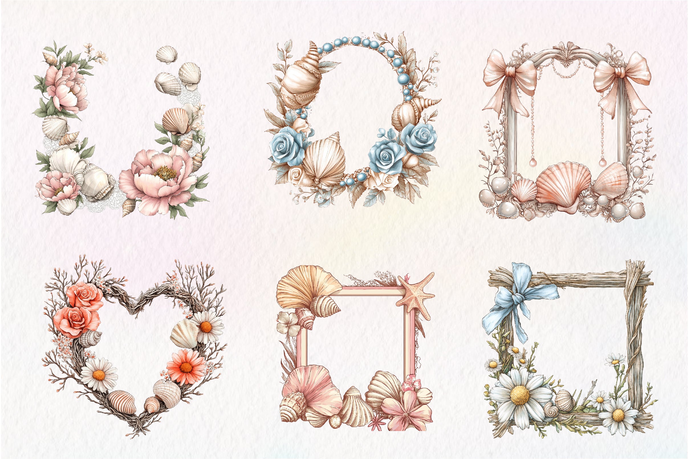 Coquette Coastal Summer Frame Clipart Bundle - CraftNest - Digital Crafting and Art