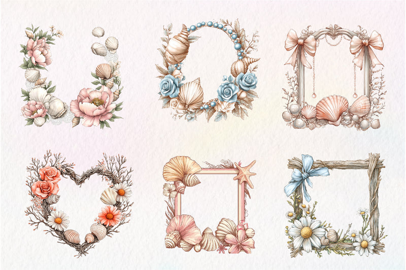 Coquette Coastal Summer Frame Clipart Bundle - CraftNest - Digital Crafting and Art
