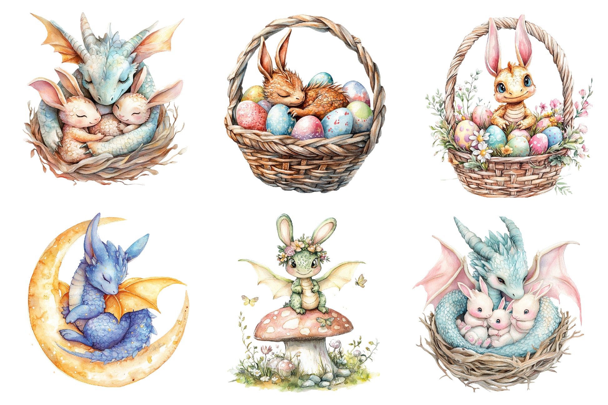 Baby Dragon With Bunny Ears Clipart Bundle - CraftNest - Digital Crafting and Art