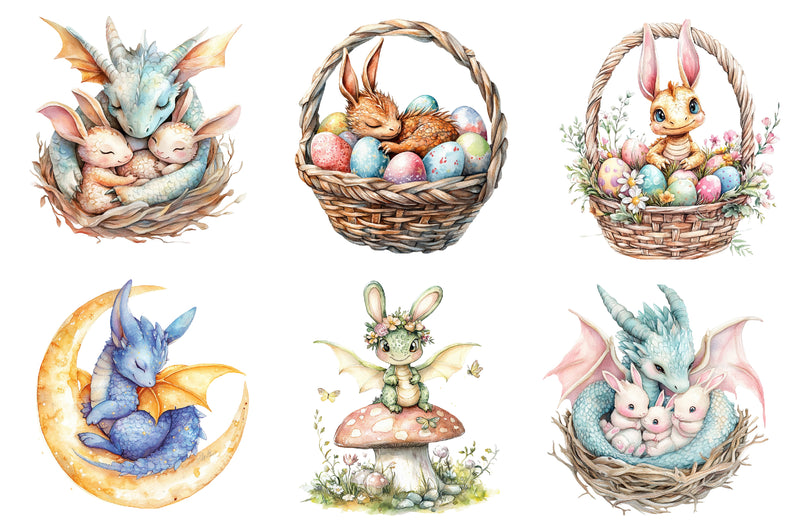 Baby Dragon With Bunny Ears Clipart Bundle - CraftNest - Digital Crafting and Art