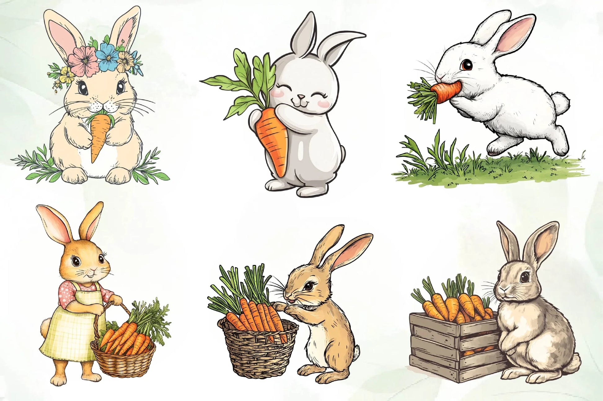 Hand Painted Bunny With Carrots Clipart Bundle - CraftNest - Digital Crafting and Art