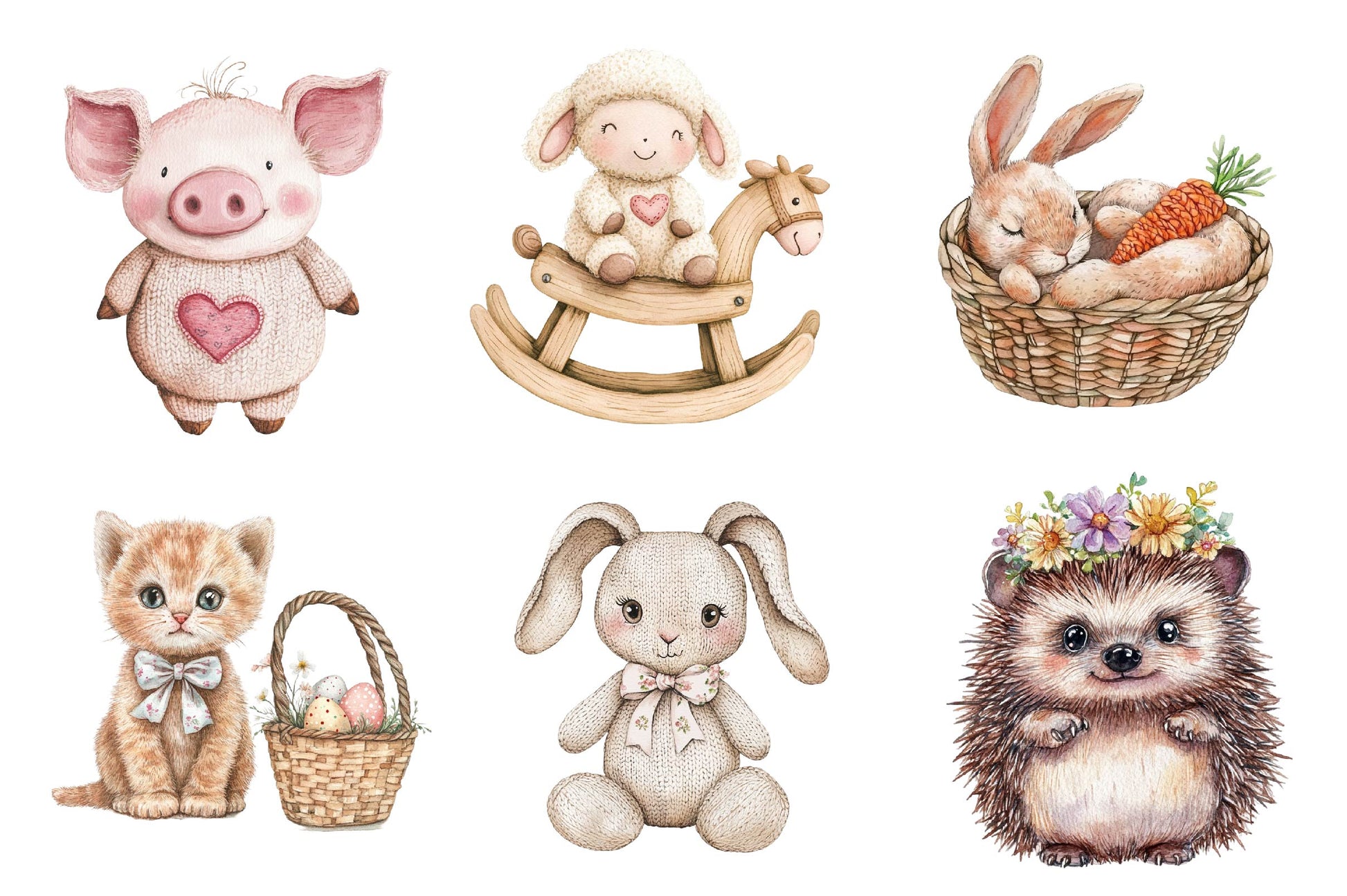 Vintage Knitted Plush Easter Baby Animals Clipart Bundle - CraftNest - Digital Crafting and Art