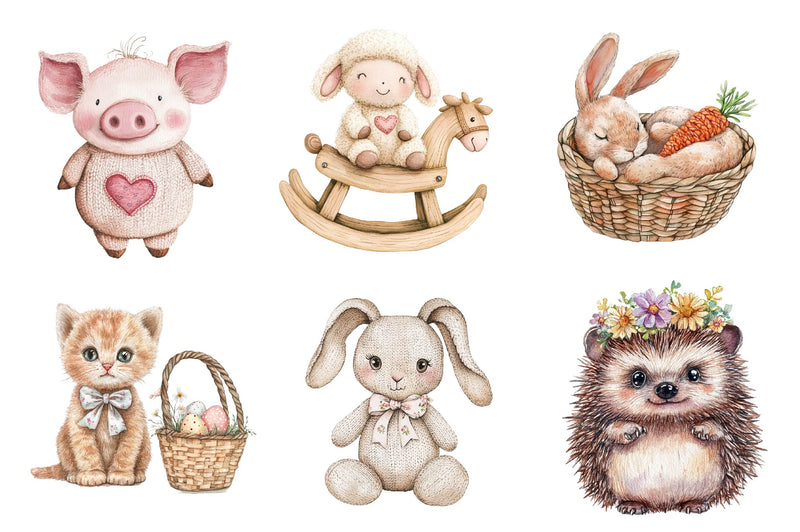 Vintage Knitted Plush Easter Baby Animals Clipart Bundle - CraftNest - Digital Crafting and Art