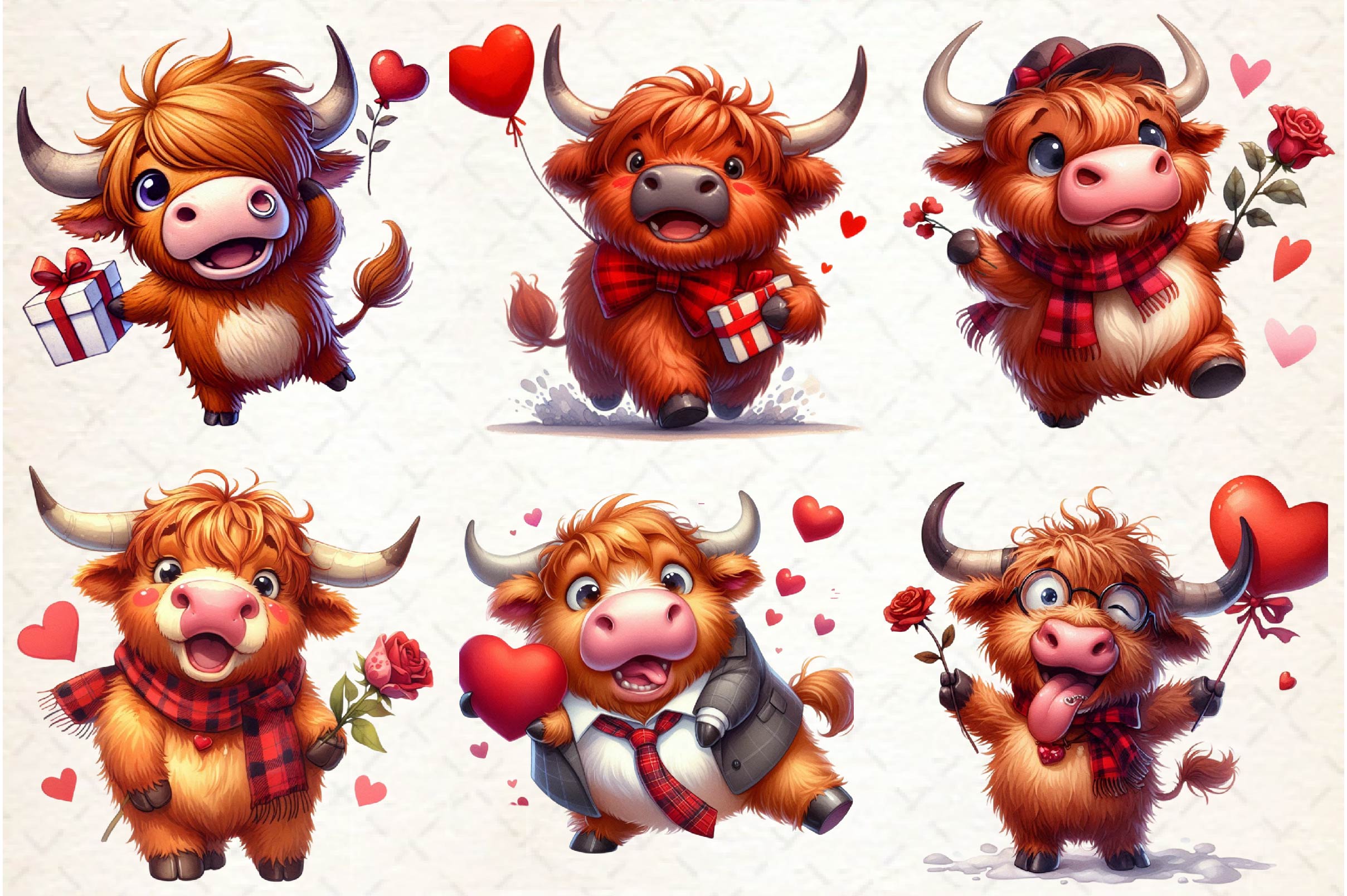 Funny Valentine Highland Cow Clipart Bundle - CraftNest - Digital Crafting and Art