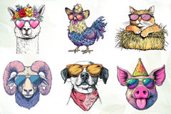 Goofy Farm Animals With Sunglasses Clipart Bundle - CraftNest - Digital Crafting and Art