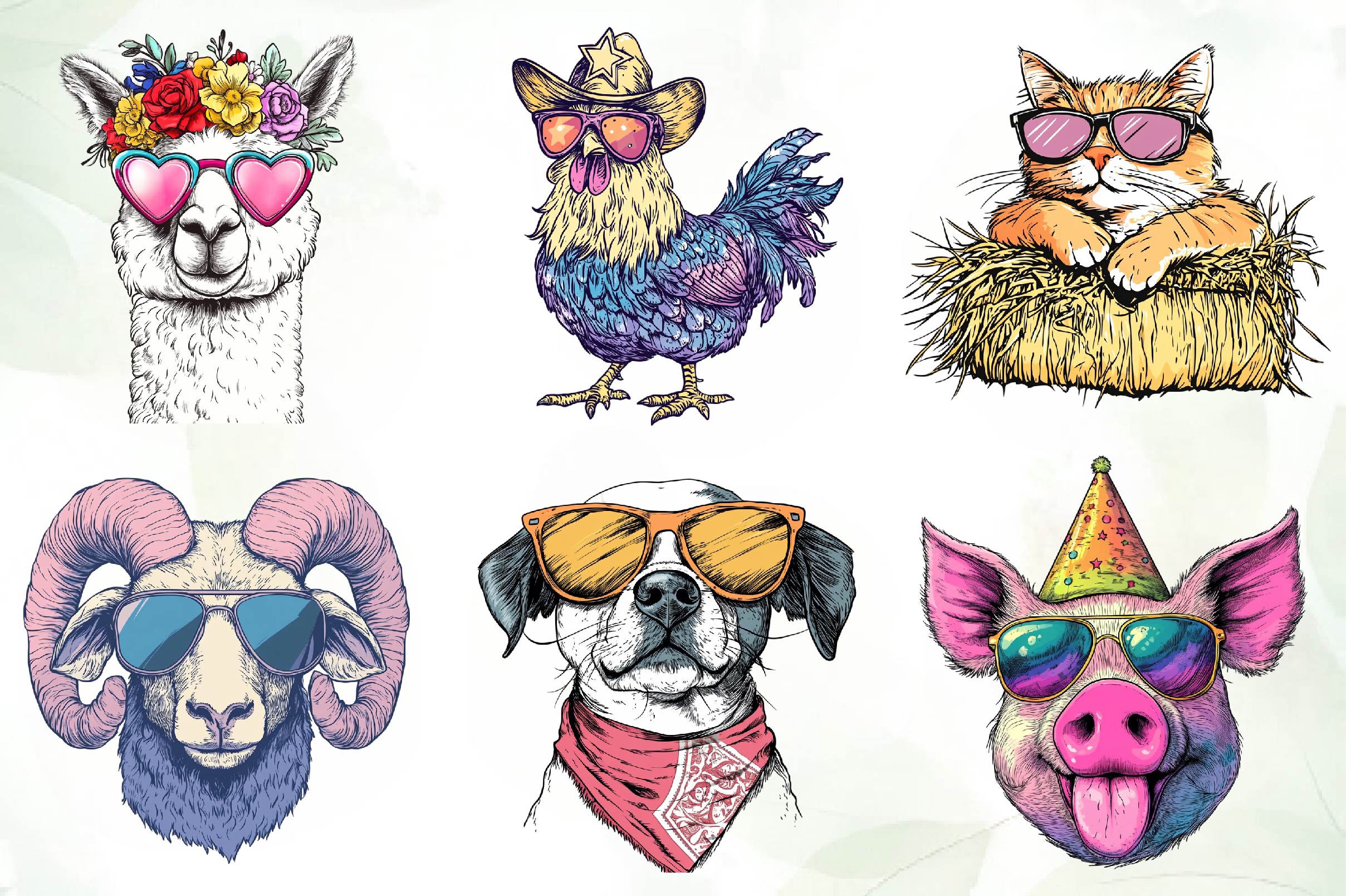 Goofy Farm Animals With Sunglasses Clipart Bundle - CraftNest - Digital Crafting and Art