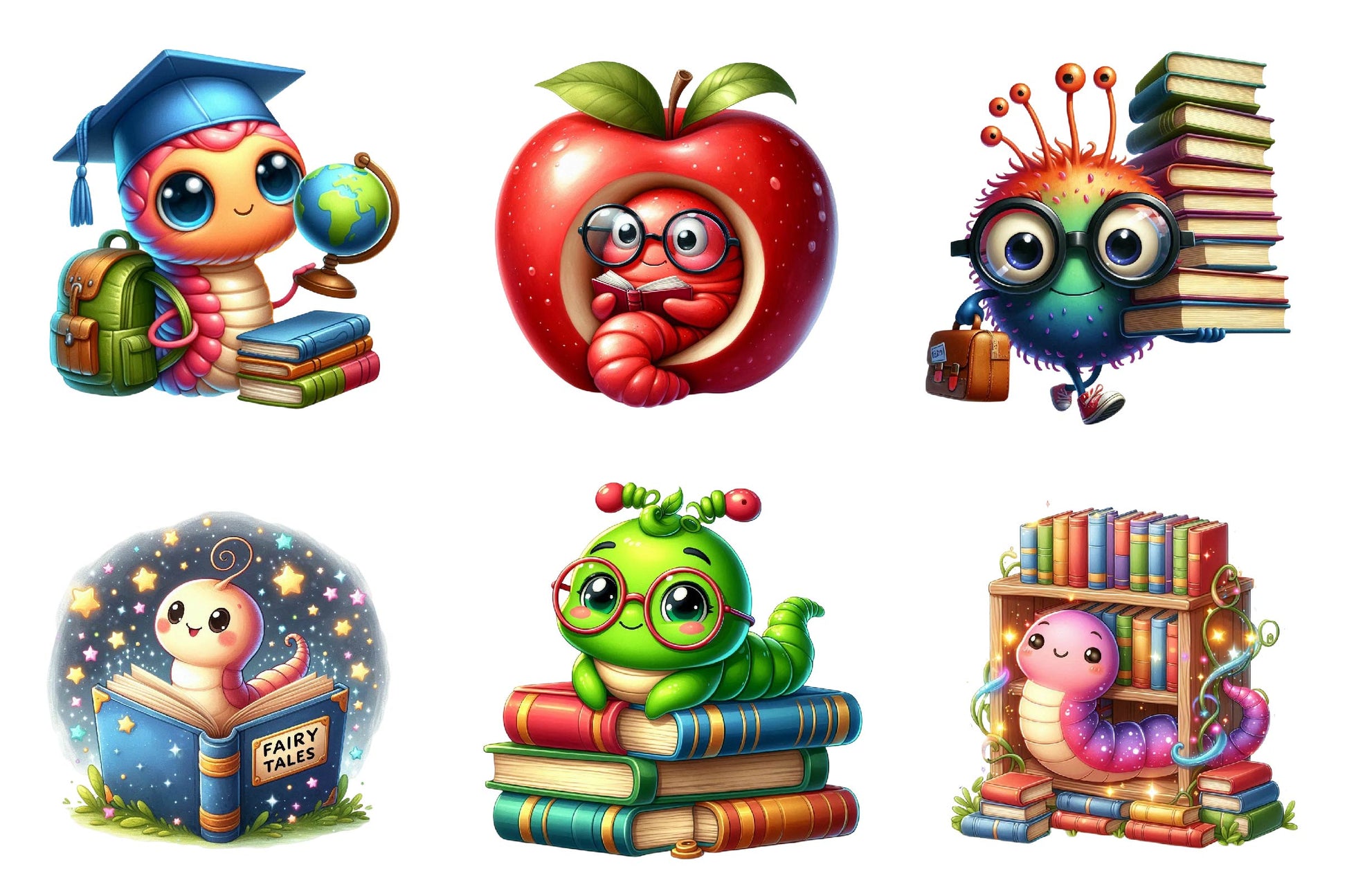 School Bookworm Clipart Bundle - CraftNest - Digital Crafting and Art