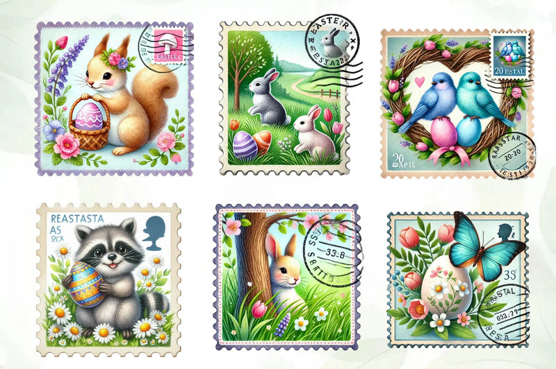 Easter Animals Postage Stamp Clipart Bundle - CraftNest - Digital Crafting and Art