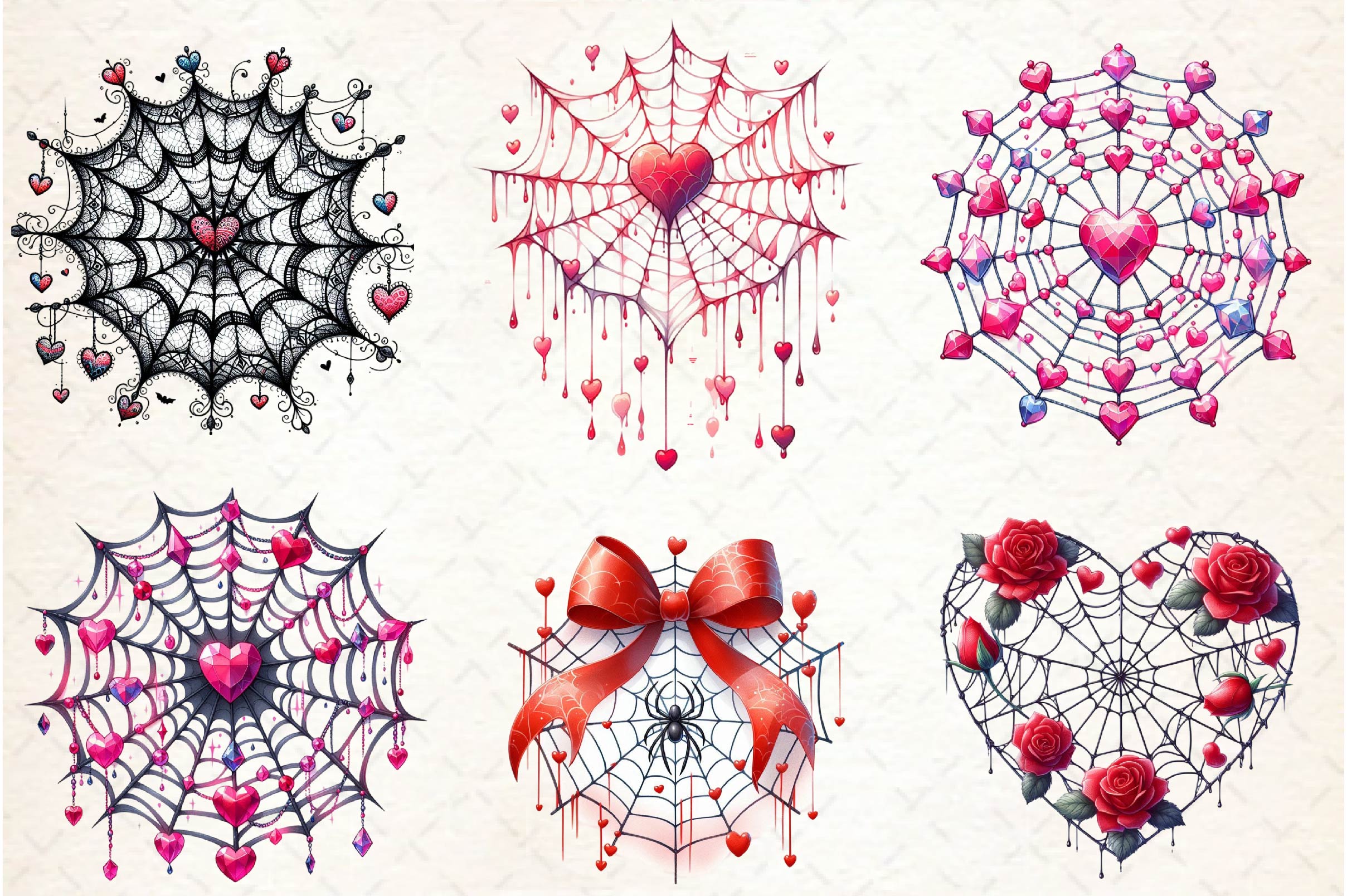 Valentine Gothic Spiderwebs Clipart Bundle - CraftNest - Digital Crafting and Art
